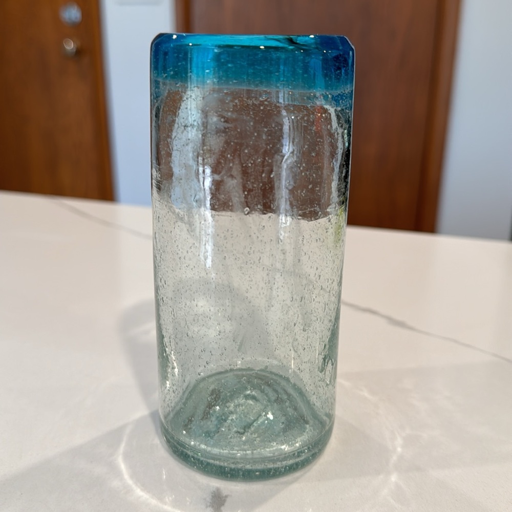 Bubble Glass Highball Tumbler Hand Blown Set of 3 -Blue - Picture 8 of 10
